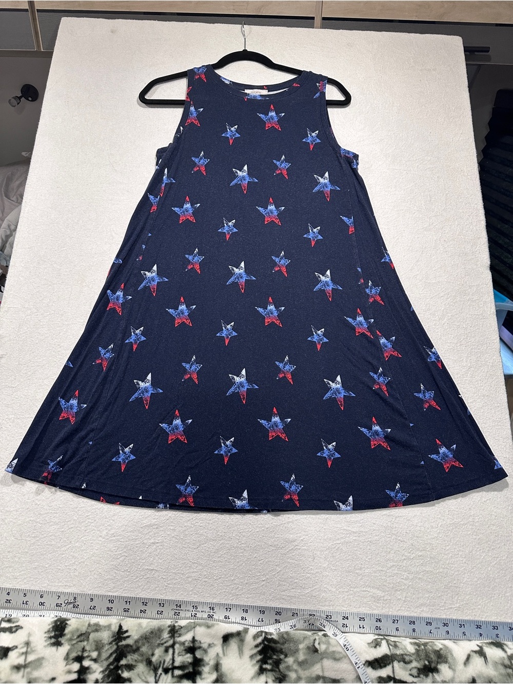 LOFT Navy Sleeveless Print Dress with Red & White and Blue Stars
